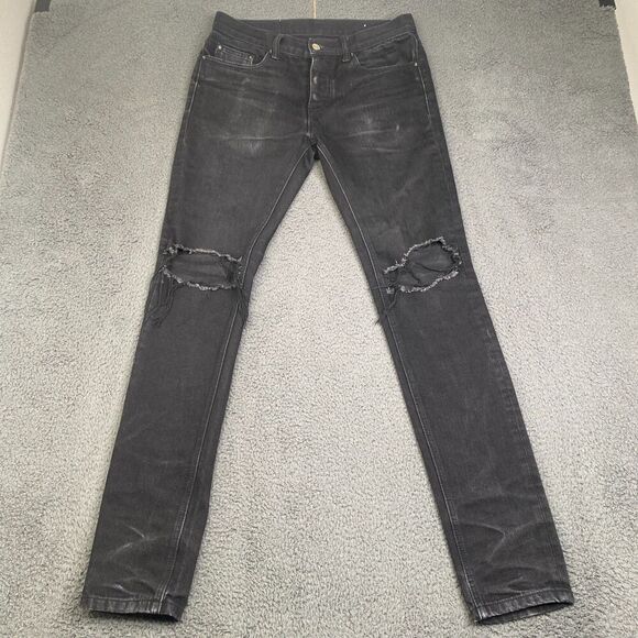 MNML Jeans Mens 30 (32x33) Skinny Distressed Black Wash Denim Casual - Picture 1 of 11